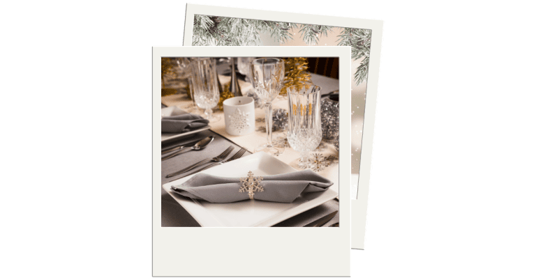 Two photographs of a holiday dinner and season to remind of tips to prevent weight gain this holiday season.