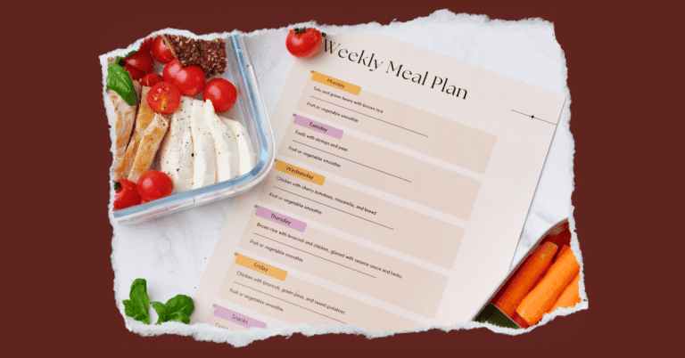 A meal plan with fruits and vegetables representing how to start a healthy habit.
